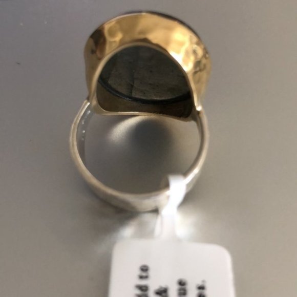 YS India Oval Labradorite Light Blue Ring in sterling silver 925 & Brass Sz.8 - Picture 10 of 16